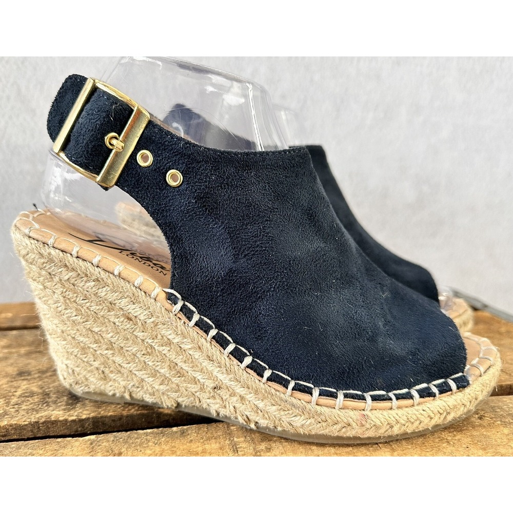Diba London Wedge Espadrilles Suede Buckle Womens 7 Blue Excellent